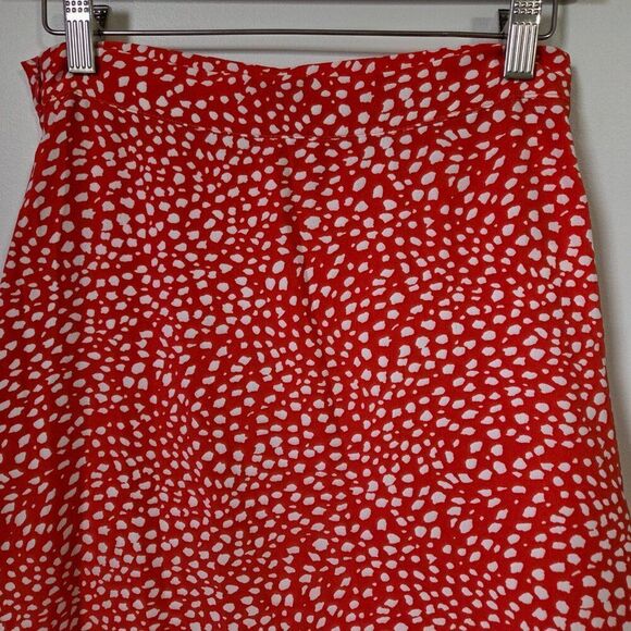 LIKE NEW SHEIN RED WHITE SPECKLED MIDI SKIRT RUFFLED BOTTOM SIZE SMALL - Picture 5 of 14
